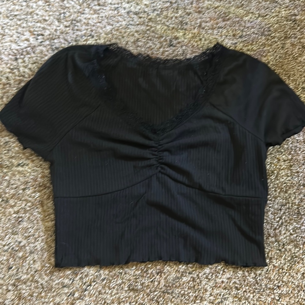 Black lace cinched crop top